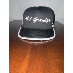 Vintage #1 Grandpa Foam Trucker Hat Black White Snapback Winner USA 80s 90s